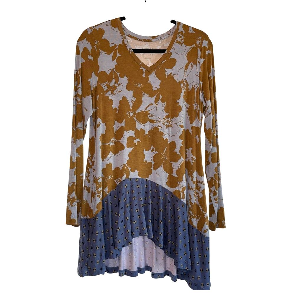 Logo By Lori Goldstein Boho Floral Patchwork Tunic Long Sleeve Women's Small